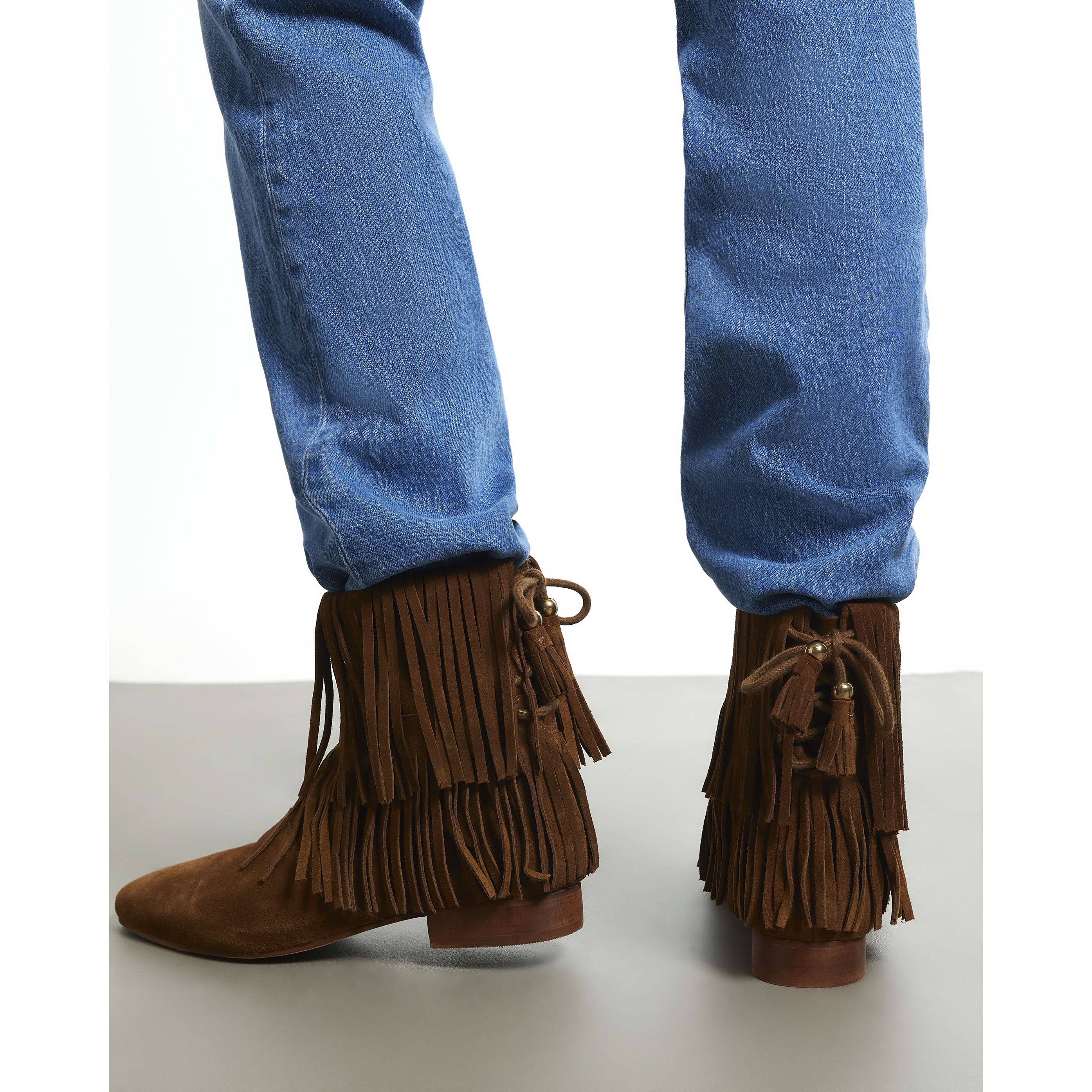 River Island Brown Suede Tassel Block Heel Boots