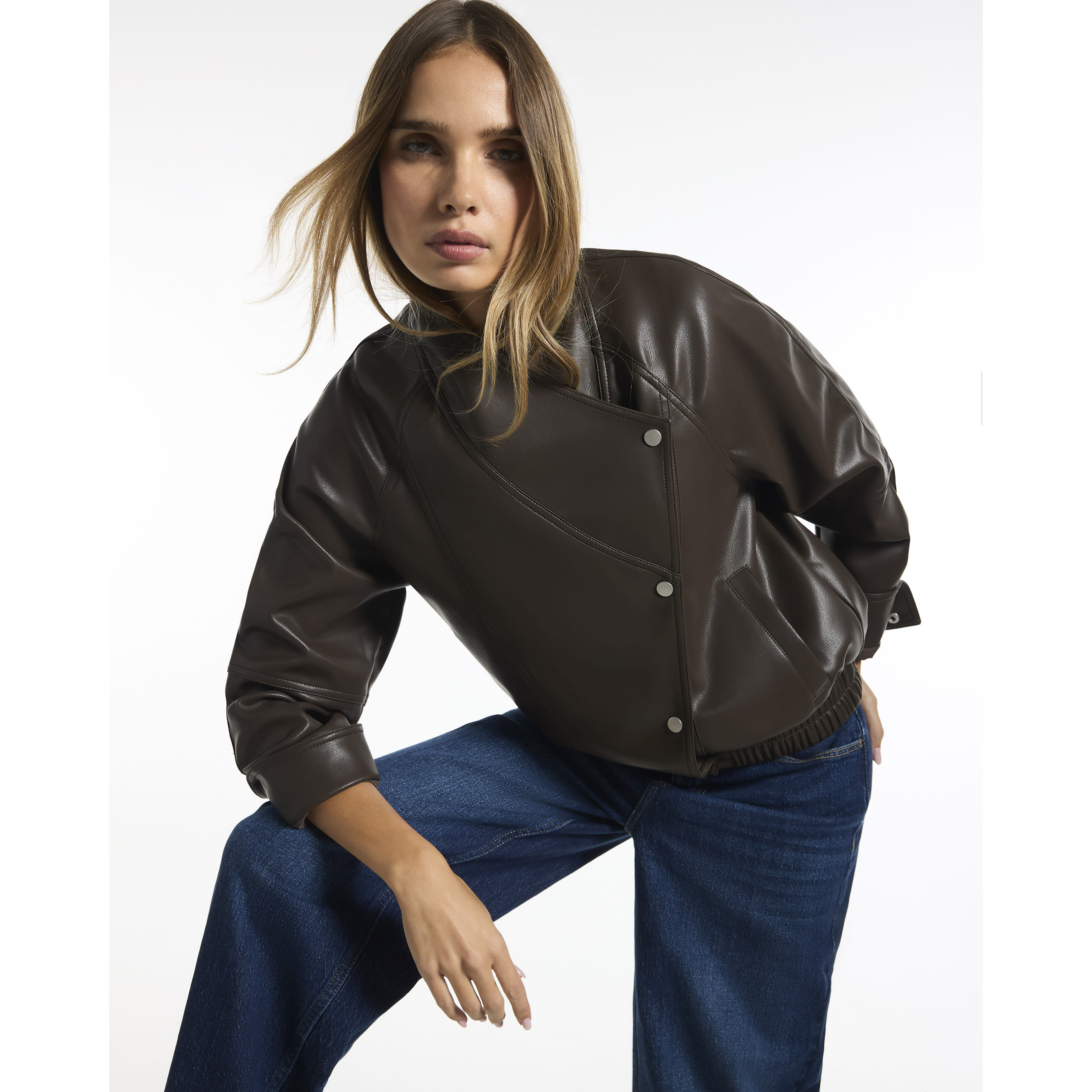 River Island Khaki Faux Leather Crossover Collar Jacket