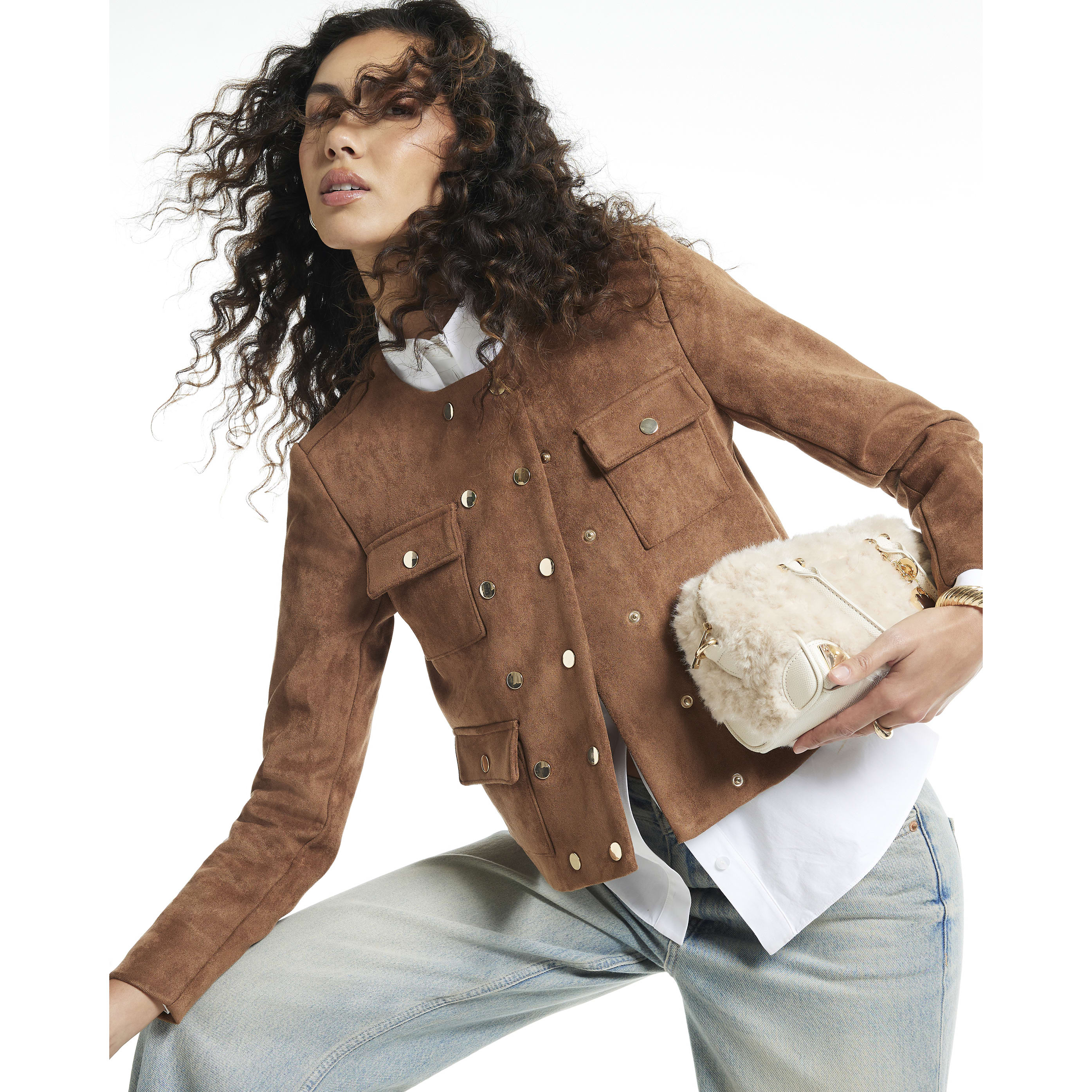 River Island Brown Faux Suede Utility Trophy Jacket