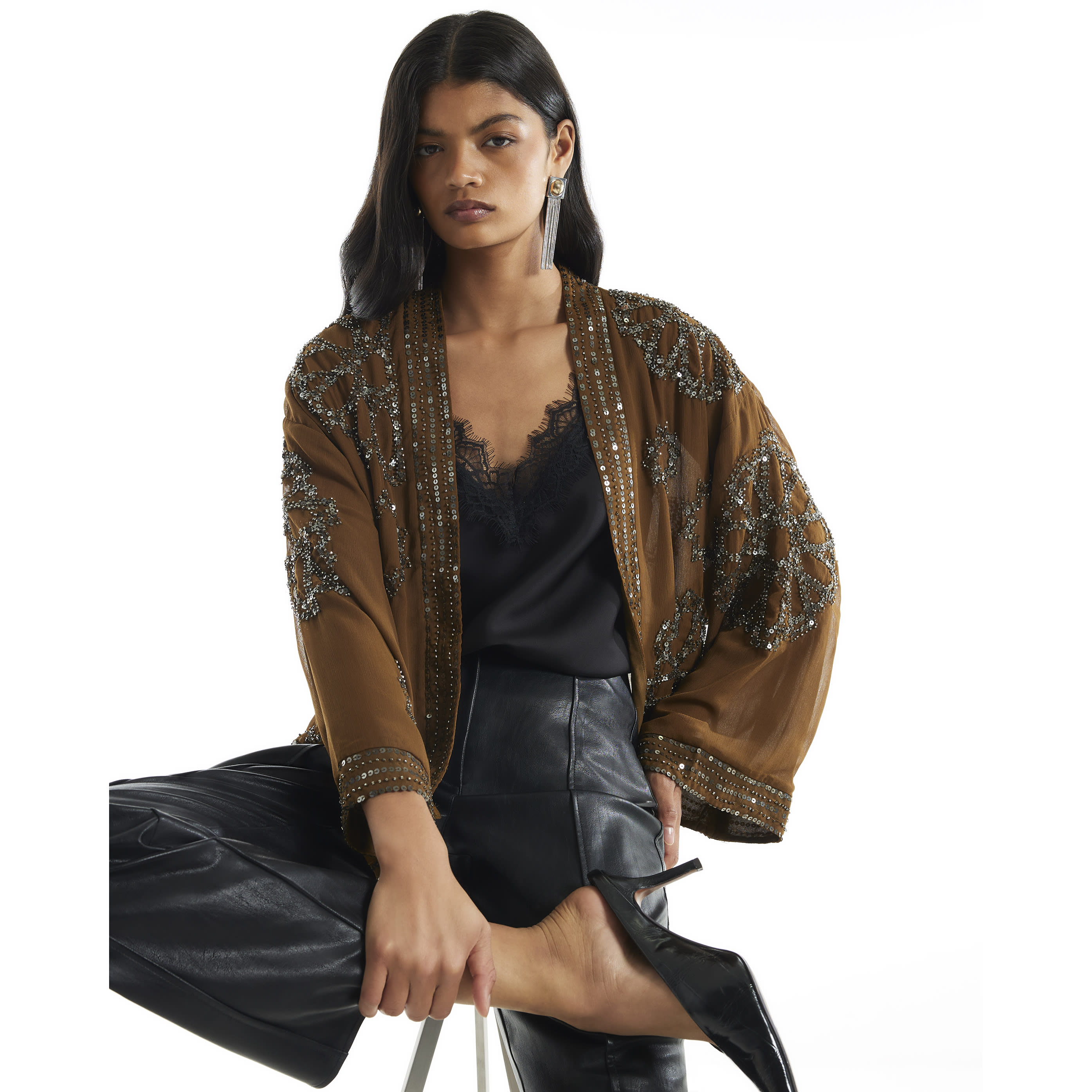 River Island Khaki Embellished Kimono