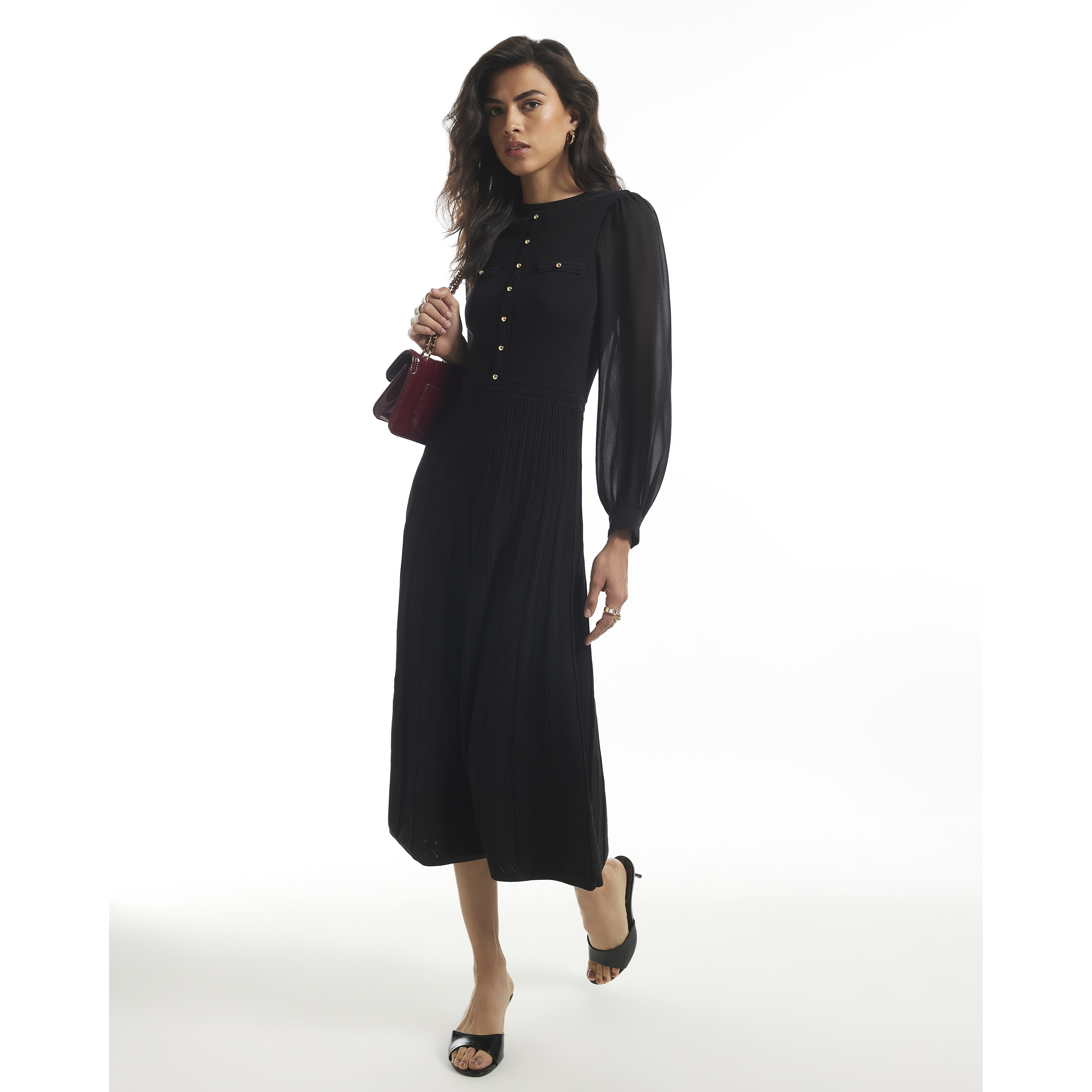 River Island Black Chiffon Pointelle Knit Maxi Dress