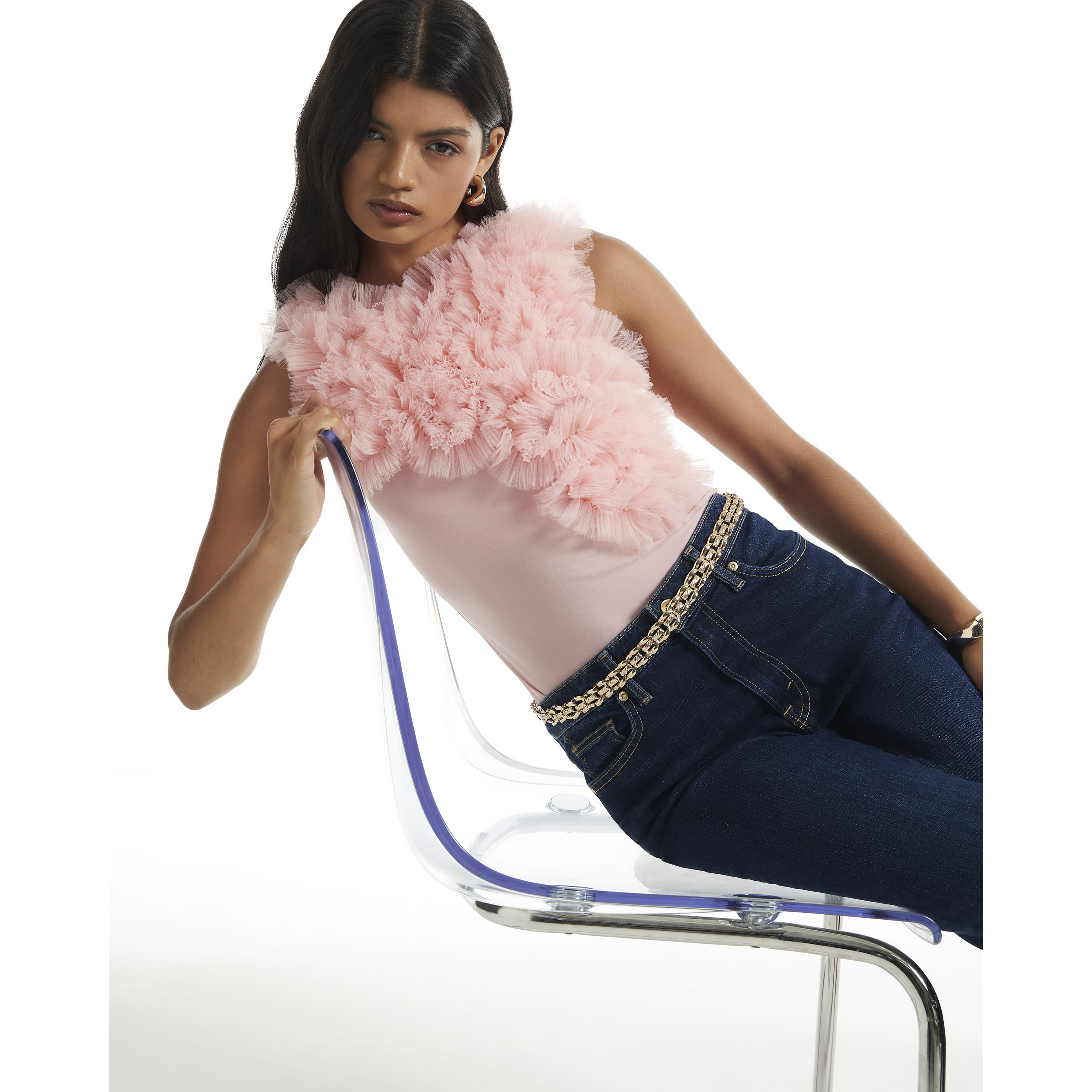 River Island Pink Ruffle Frill Bodysuit