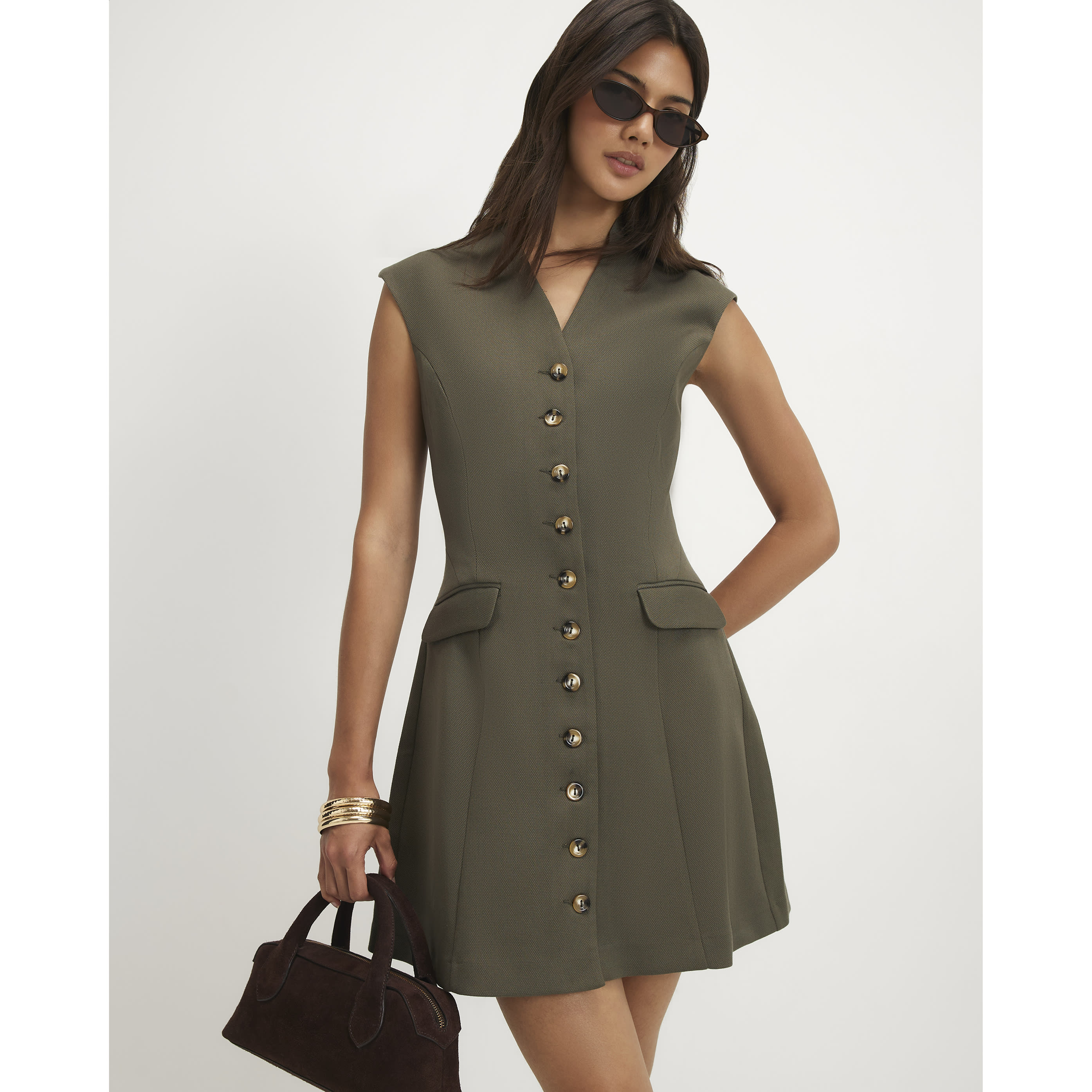 River Island Khaki Short Sleeve Button Front Dress