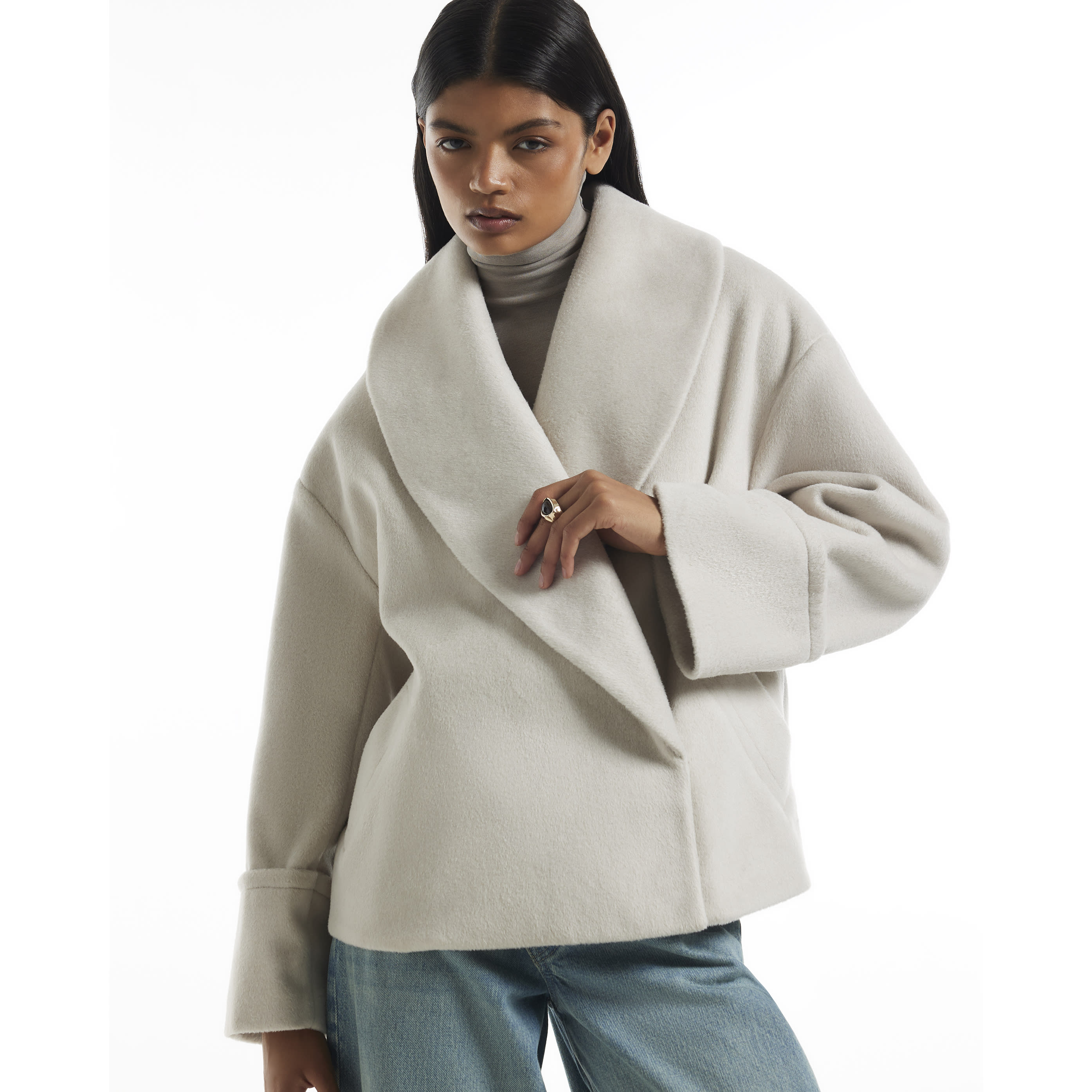 River Island Cream Dramatic Shawl Cocoon Coat