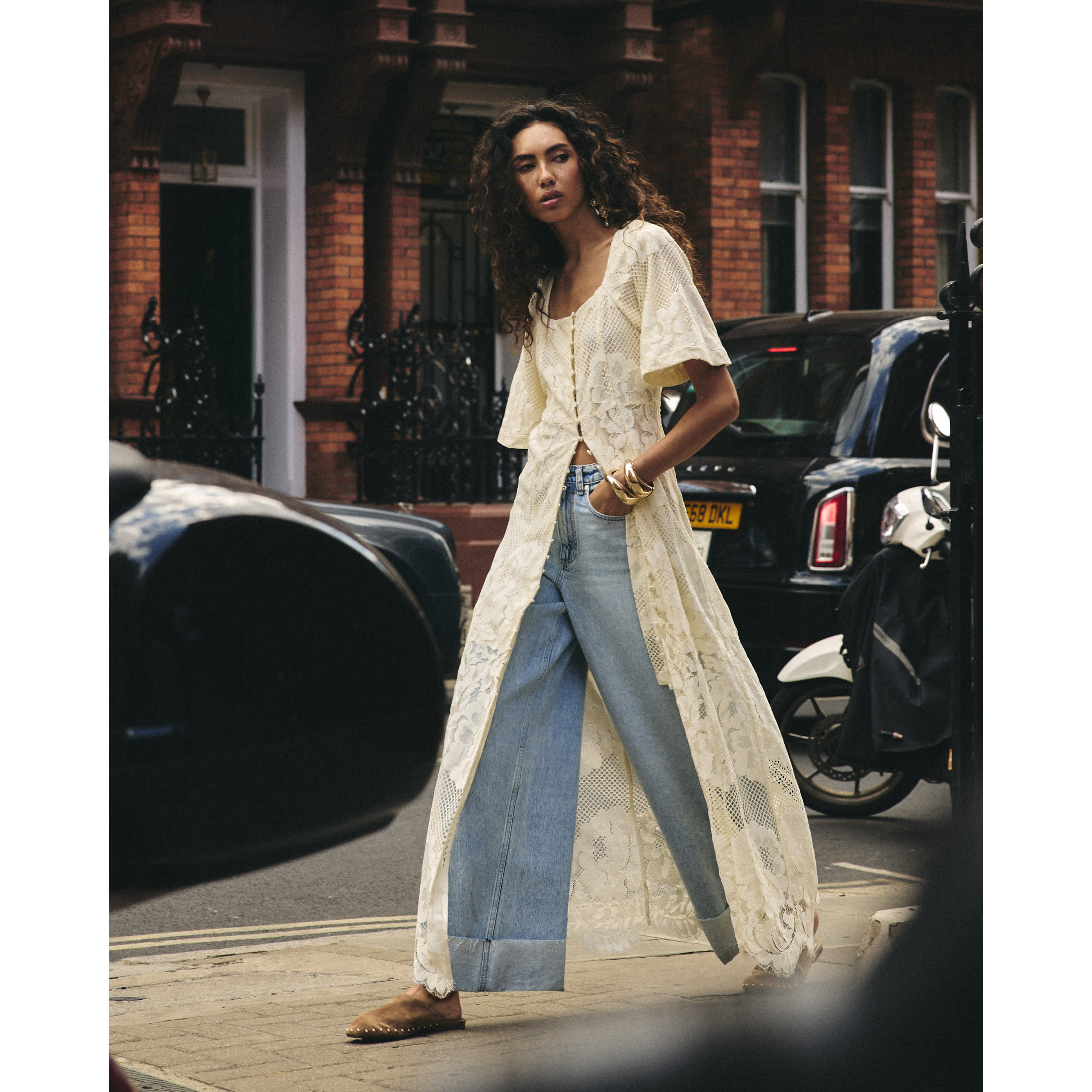 River Island Cream Lace Ruffle Maxi Dress