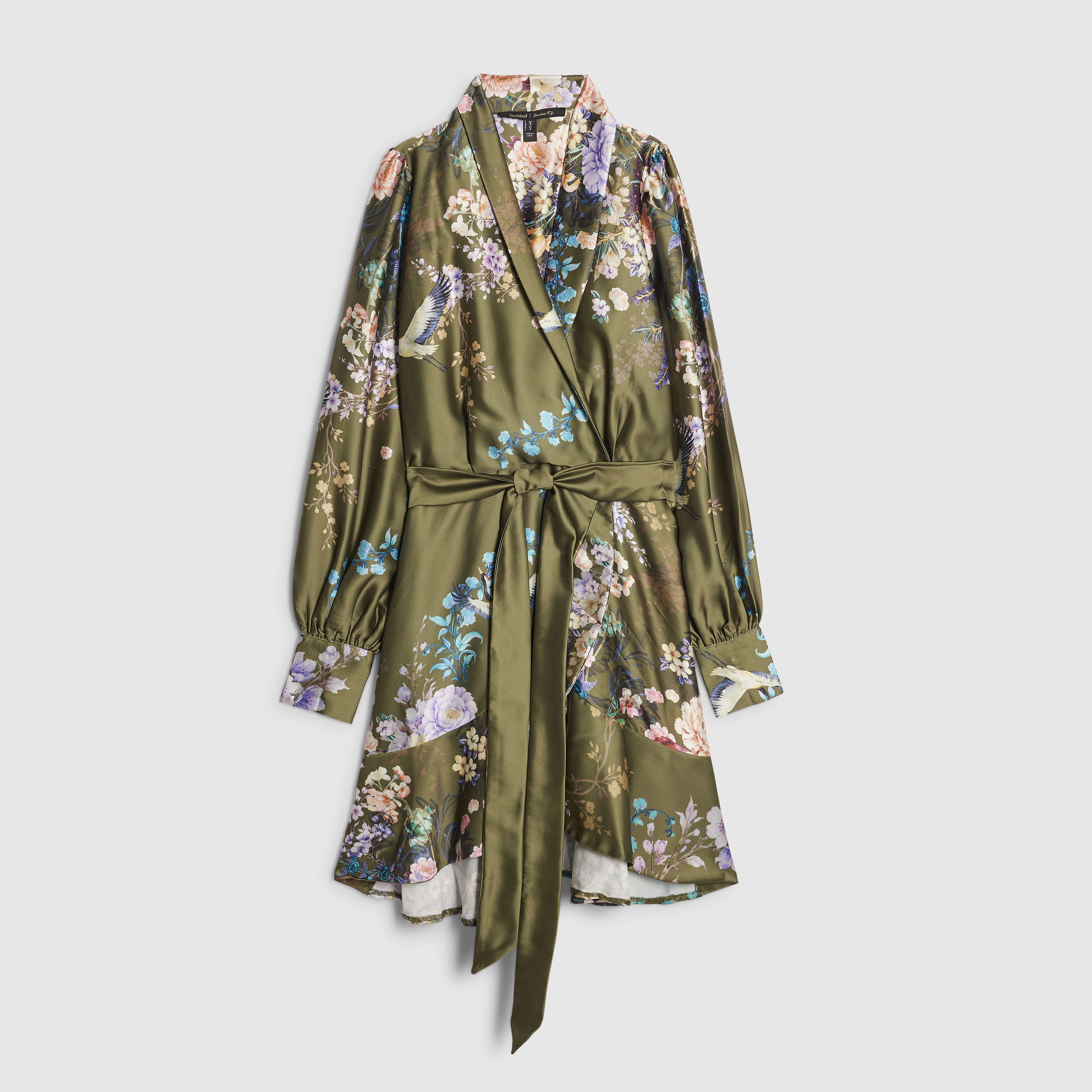 River Island Petite Khaki Floral Wrap Front Mini Dress