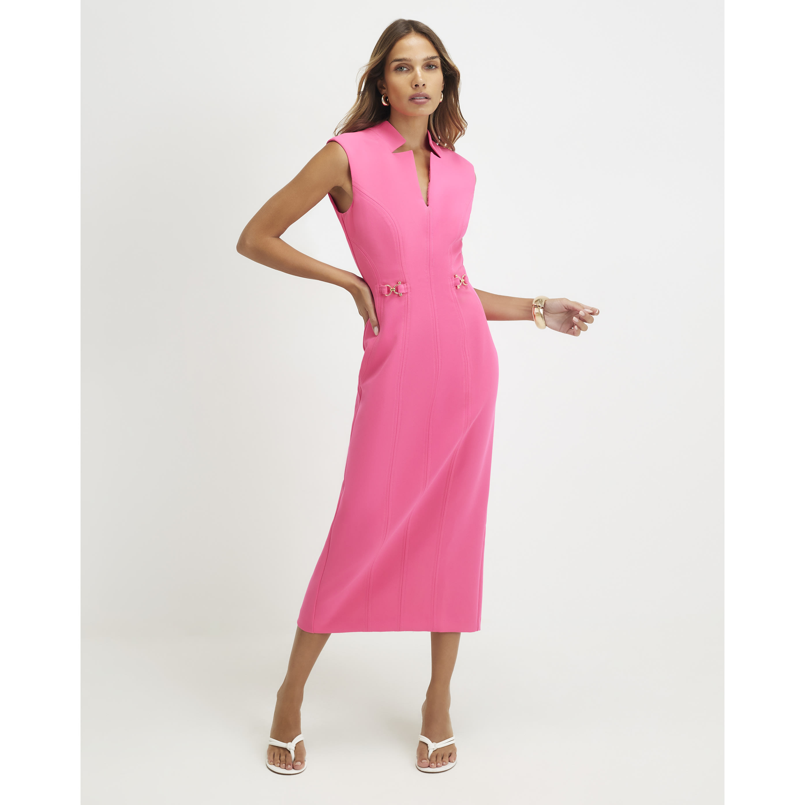 River Island Pink Notch Neck Snaffle Midi Dress