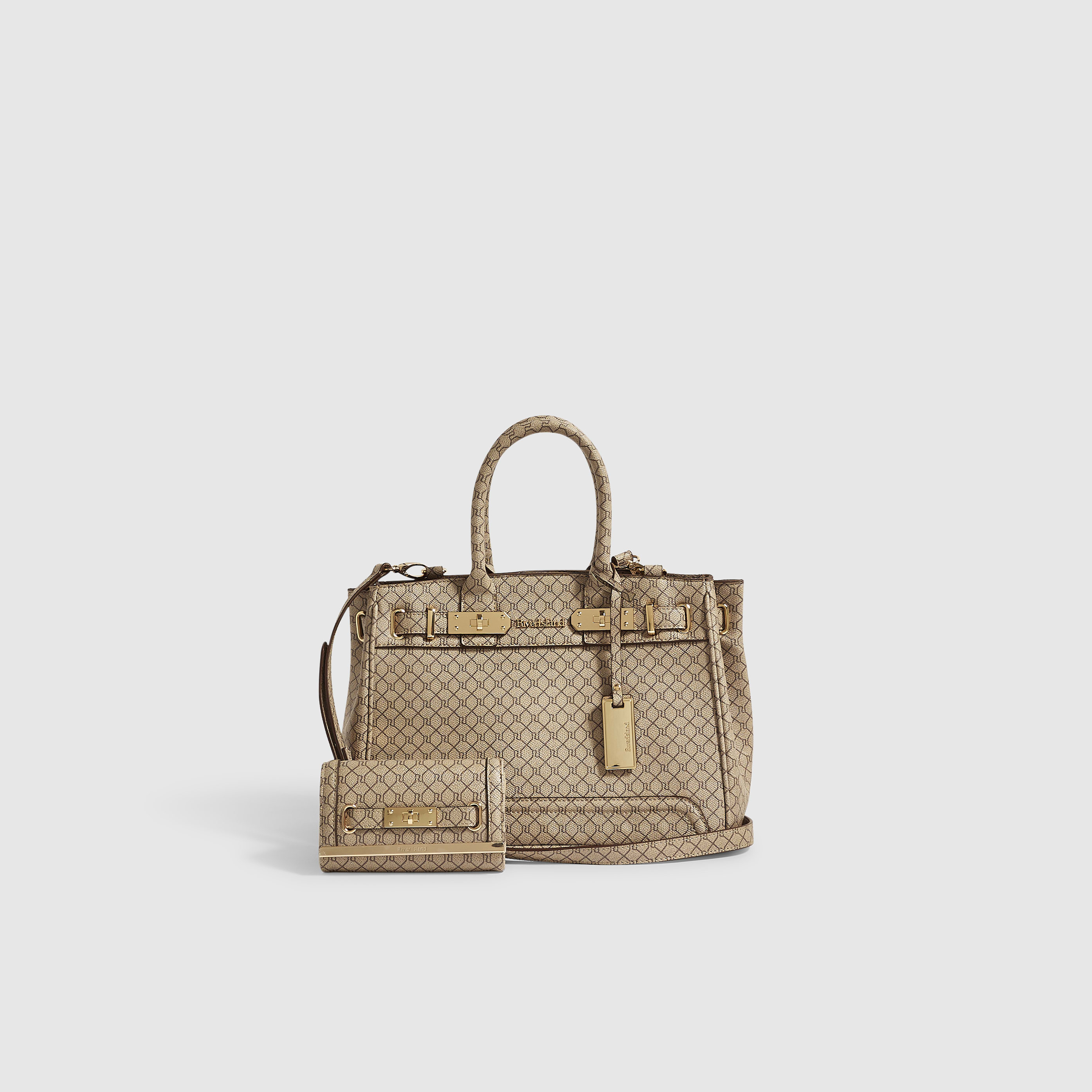 River Island Beige Monogram Lock Front Bag Bundle