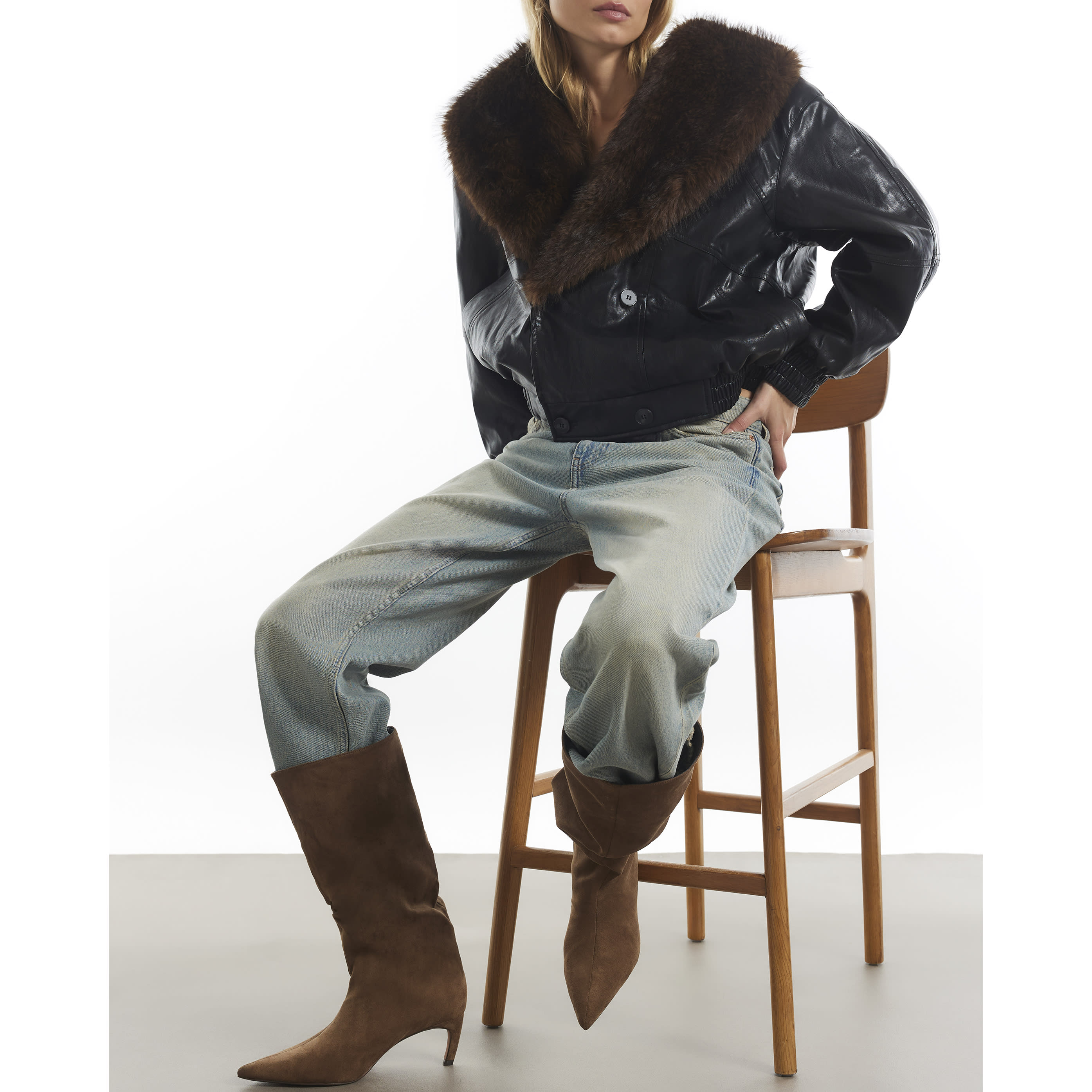 River Island Beige Faux Suede High Leg Slouch Boots