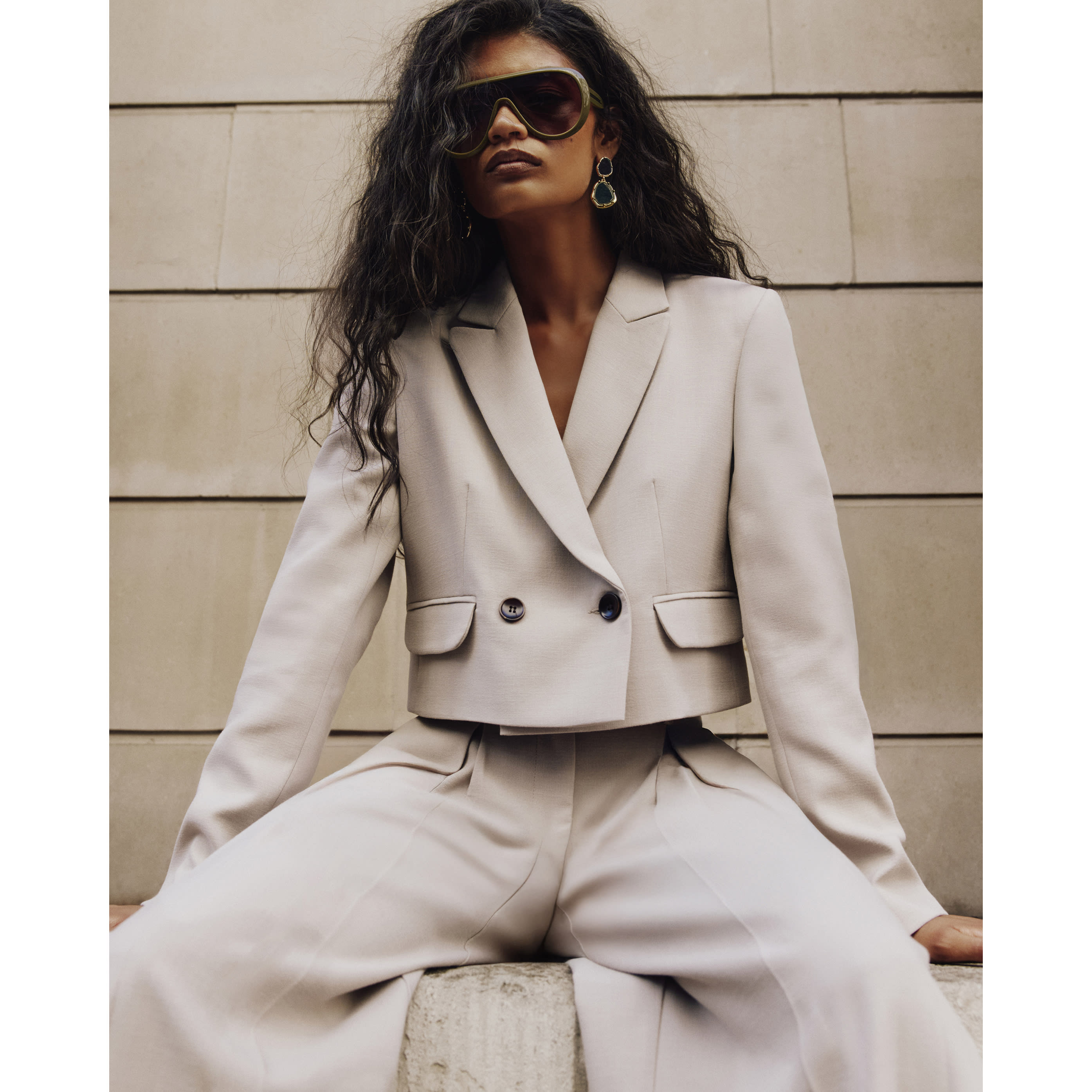 River Island Beige Tailored Cropped Blazer