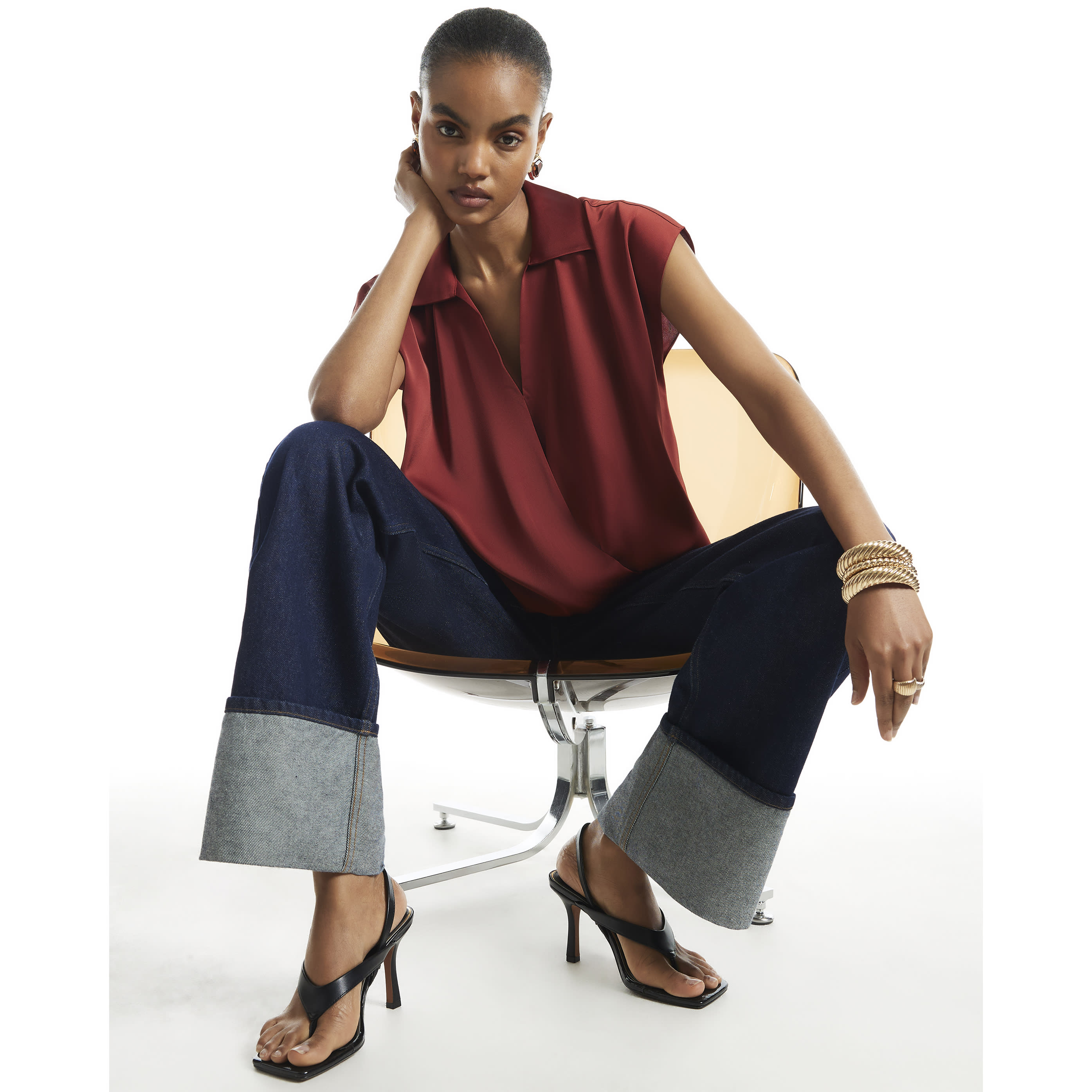 River Island Rust Satin Short Sleeve Wrap Top