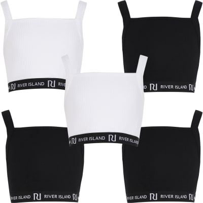 Age 13+ girls black RI crop tops 5 pack River Island