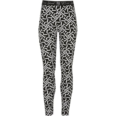 Age 13+ girls black RR monogram leggings | River Island