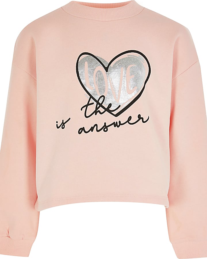 Age 13+ girls pink 'Love is' logo sweatshirt