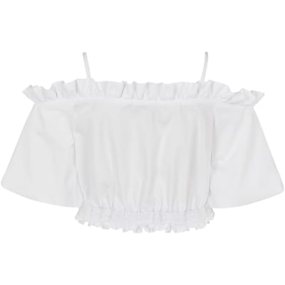 white bardot top with straps