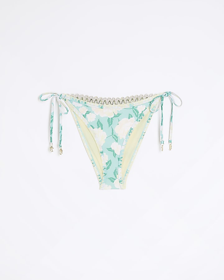 Aqua floral print bikini bottoms