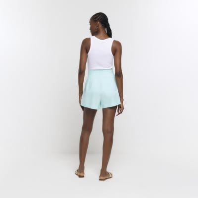 Aqua linen blend high waisted shorts River Island