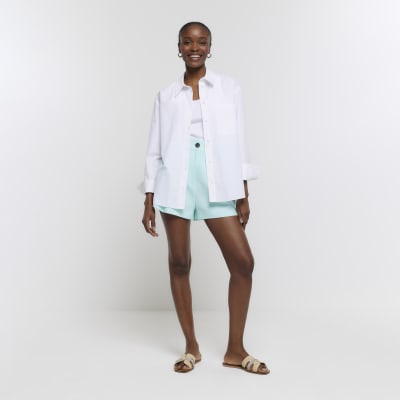 Aqua linen blend high waisted shorts River Island