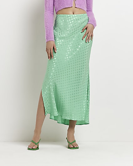 Aqua polka dot print midi skirt