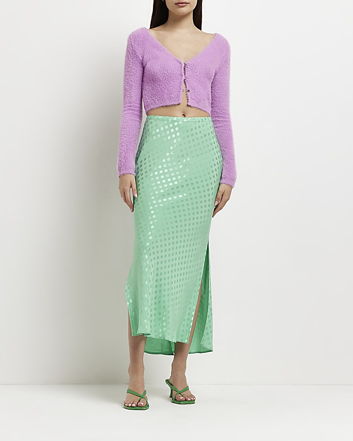 Aqua polka dot print midi skirt