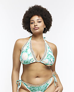 Aqua print fuller bust triangle bikini top