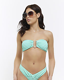 Aqua stripe texture bandeau bikini top