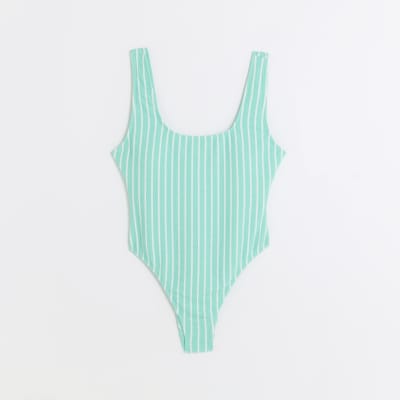 Aqua textured striped swimsuit River Island