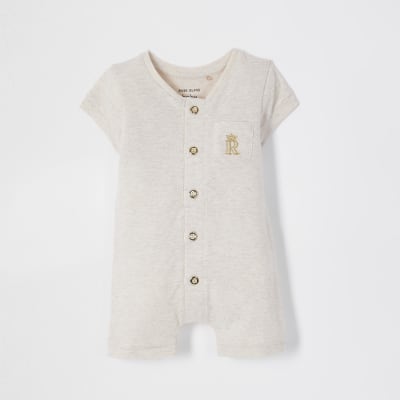 Baby beige button romper River Island
