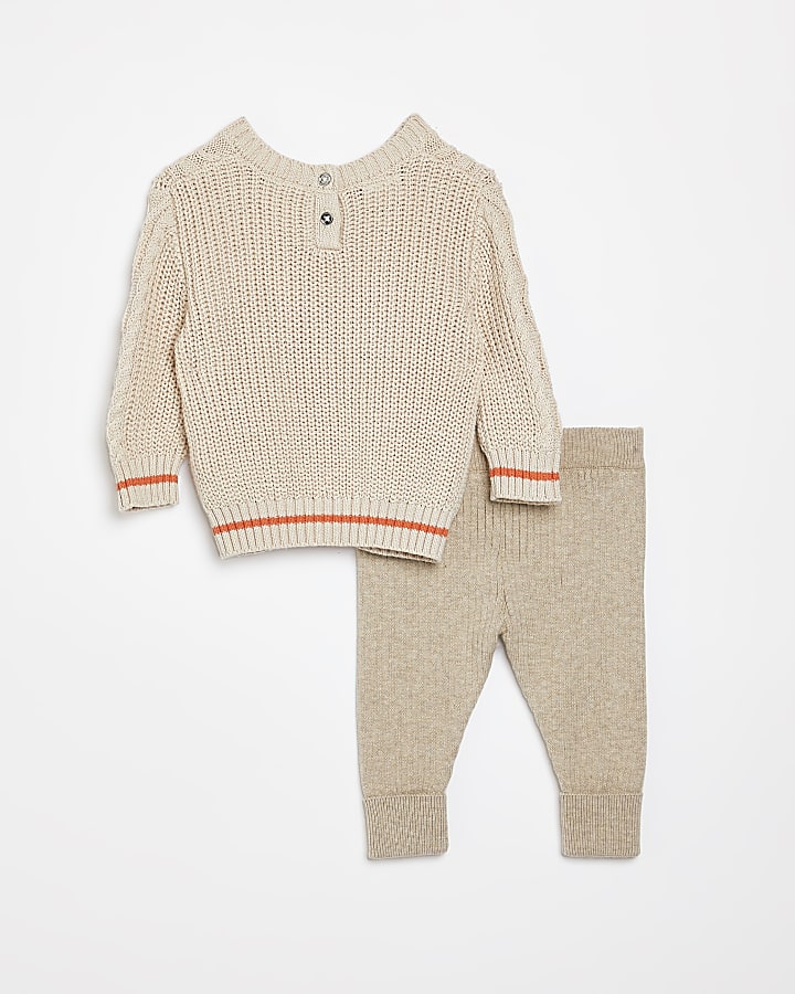 Baby beige cable knit jumper and leggings set