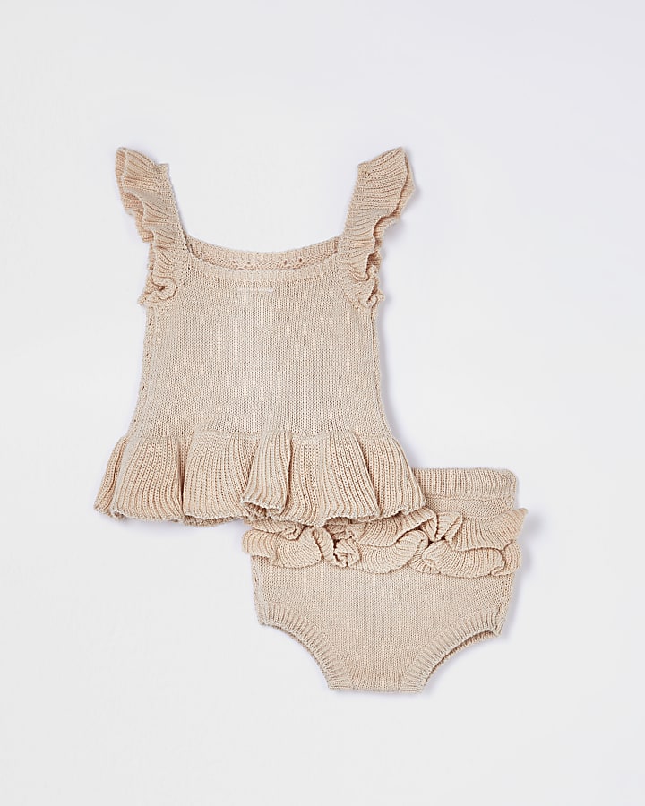 Baby beige knit top and knicker set
