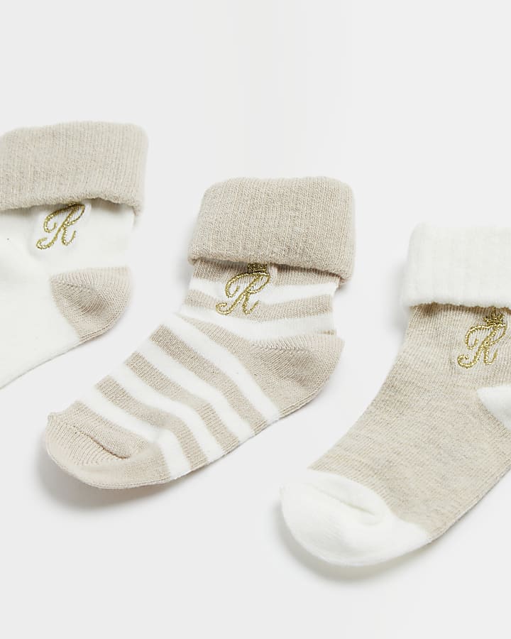 Baby beige RI branded stripe socks 5 pack
