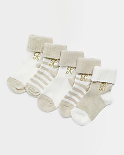Baby beige RI branded stripe socks 5 pack