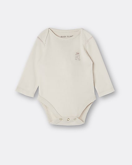 Baby beige RI embroidered babygrow