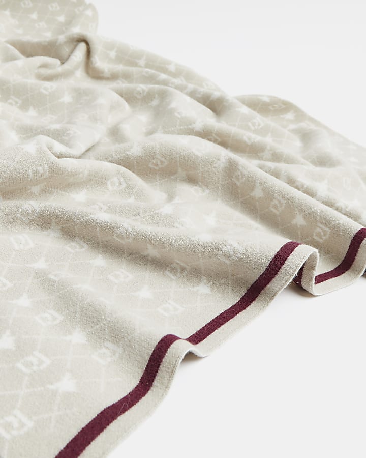 Baby beige RI monogram knit blanket