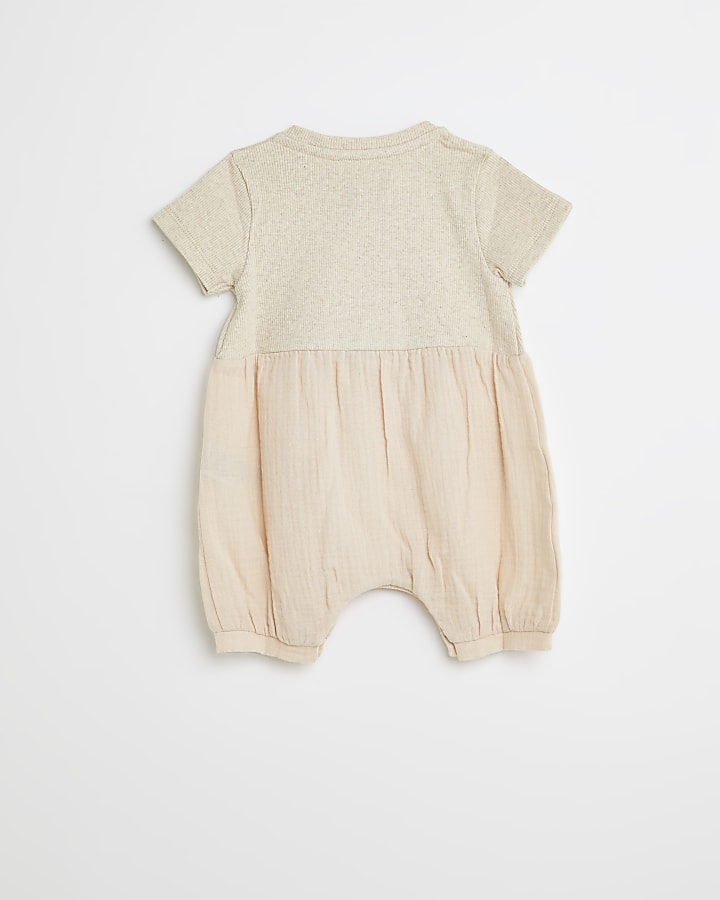 Baby beige ribbed button detail romper