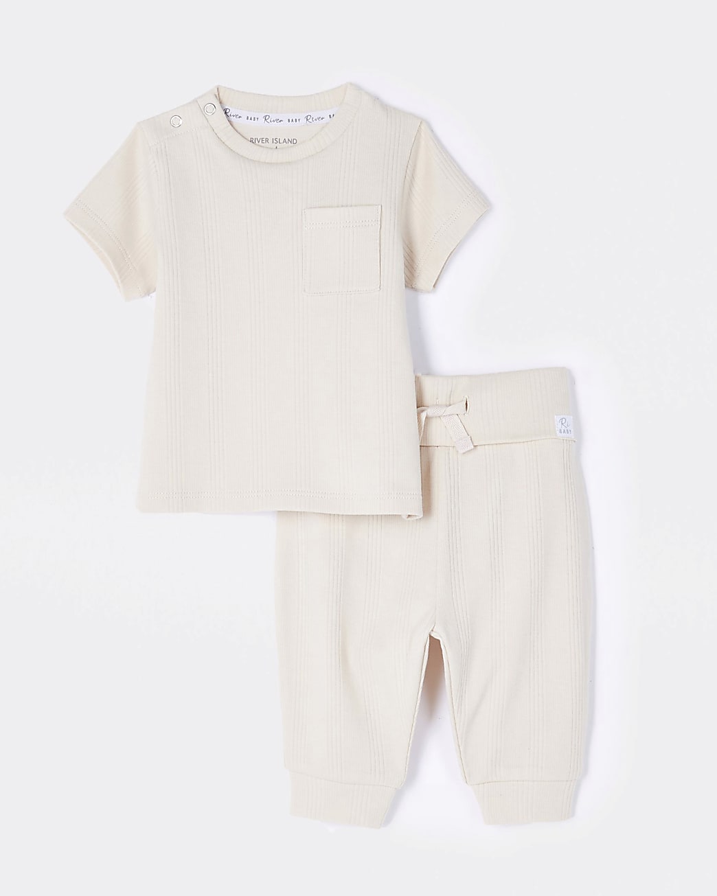 Baby beige ribbed t-shirt and jogger outfit