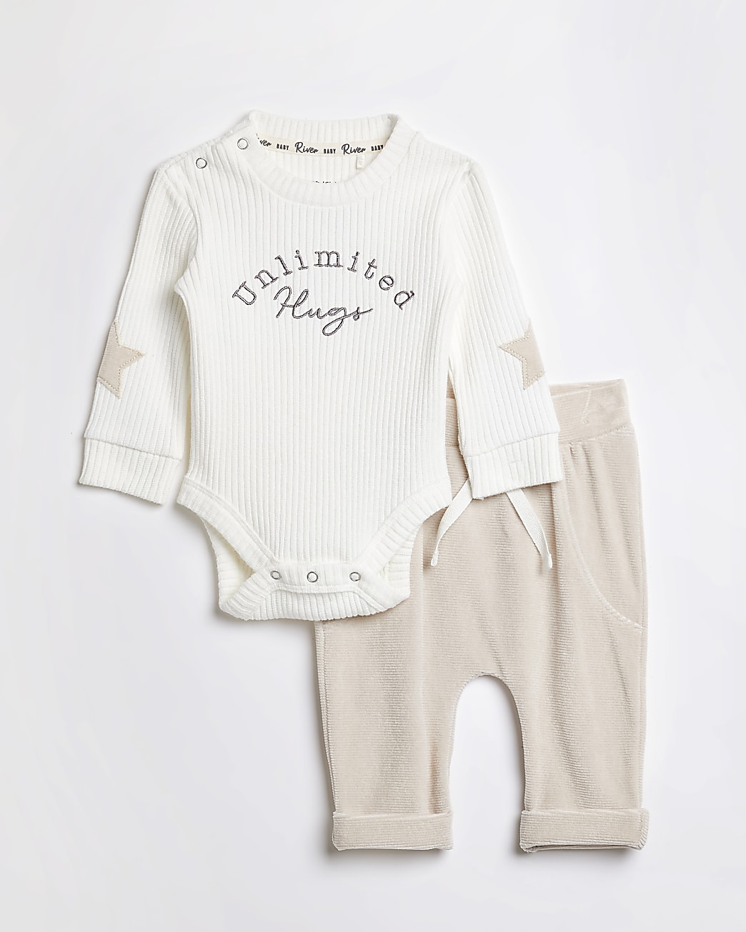 Baby beige 'Unlimited Hugs' jogger outfit