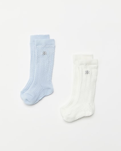 Baby blue cable knit knee high socks 2 pack