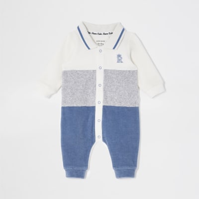 Baby blue colour blocked baby grow | River Island