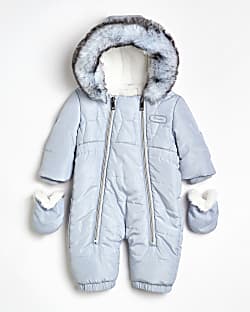 Baby blue double zip hooded snowsuit