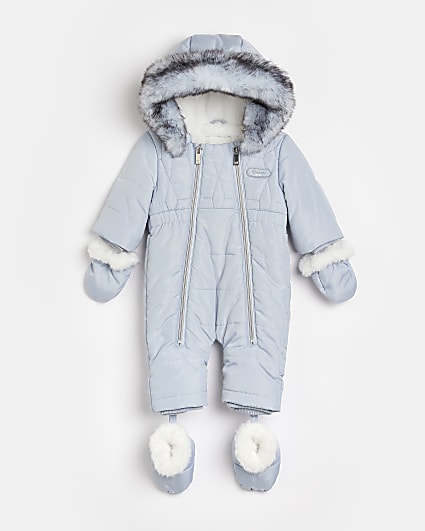 Baby Blue hooded Snowsuit with booties