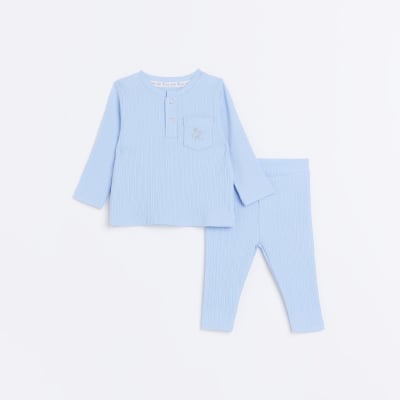 Baby blue Long Sleeve Organic Rib set