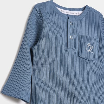 Baby blue Long Sleeve Organic Rib set