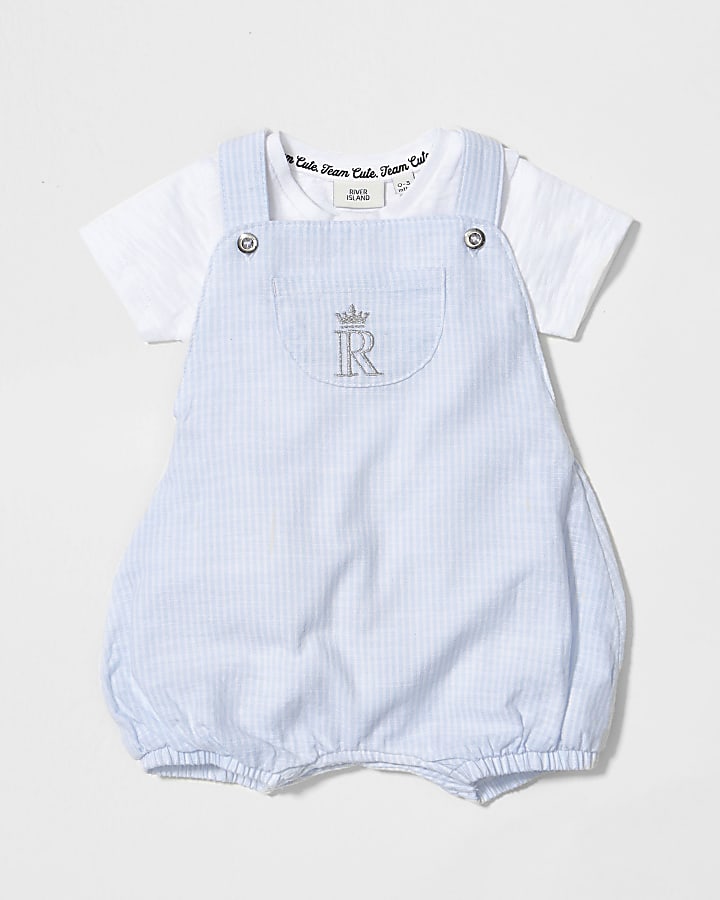 Baby blue stripe romper and t-shirt outfit