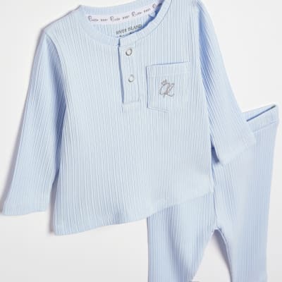 Baby Boy Blue Long Sleeve Organic Rib set
