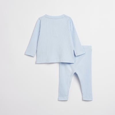 Baby Boy Blue Long Sleeve Organic Rib set River Island