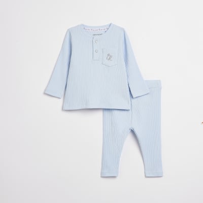 Baby Boy Blue Long Sleeve Organic Rib set