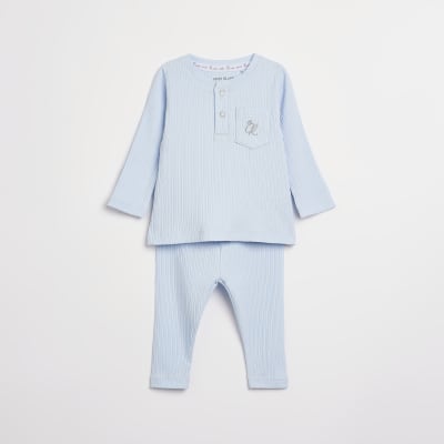 Baby Boy Blue Long Sleeve Organic Rib set River Island