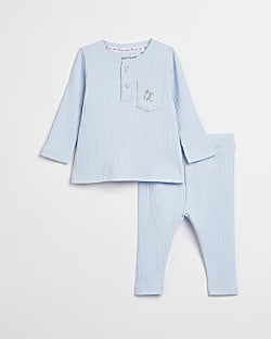 Baby Boy Blue Pocket Long Sleeve Rib Set