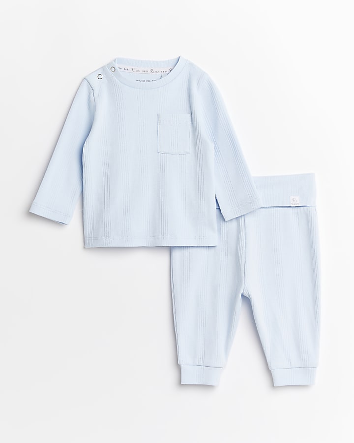 Baby boy blue rib top and joggers outfit